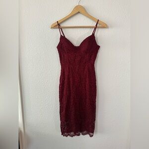 Lulu's Deep Red Lace Midi Dress